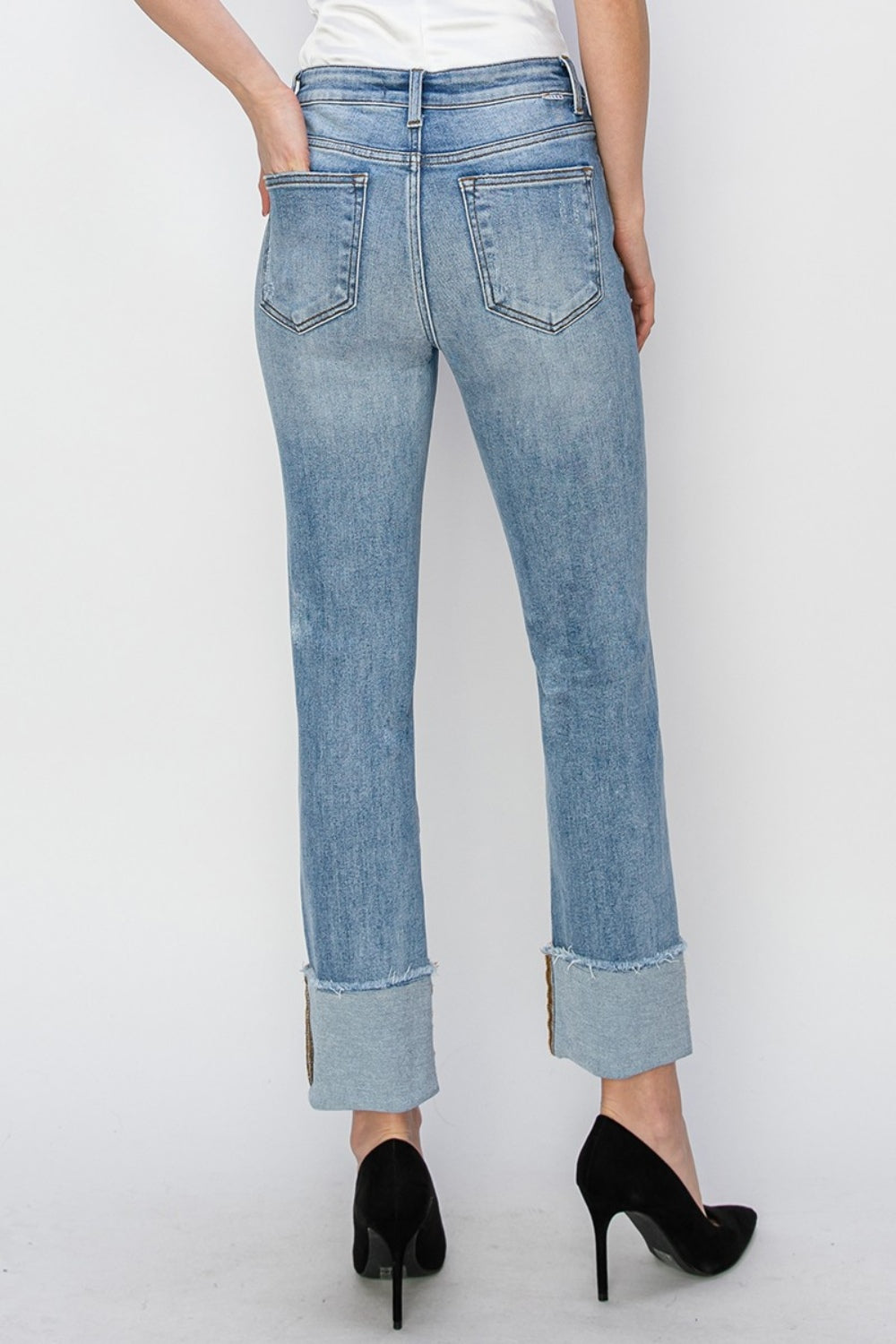 RISEN Full Size High Rise Cuffed Slim Straight Jeans