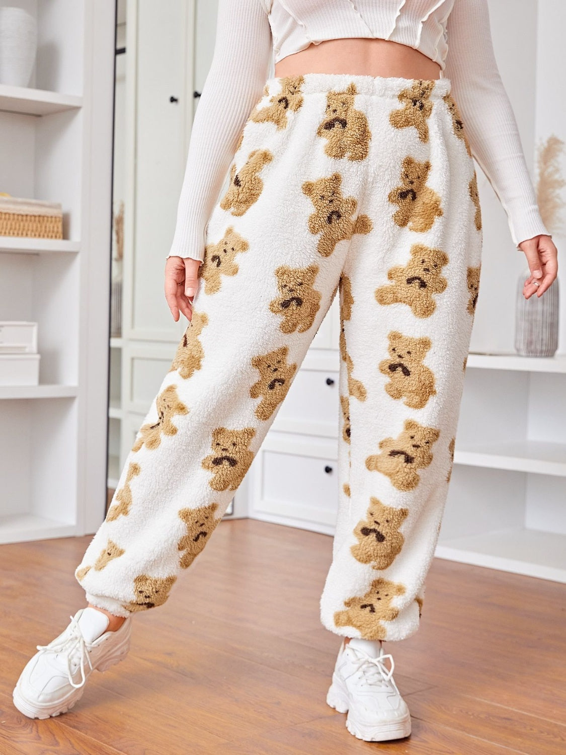 Fuzzy Bear Elastic Waist Pants