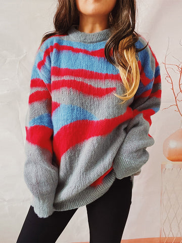 Color Block Round Neck Sweater