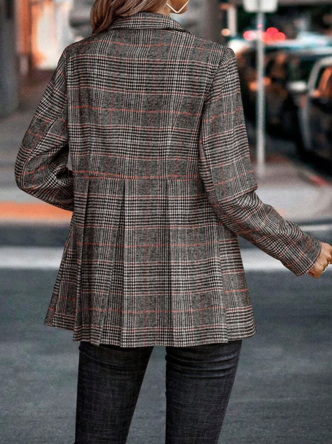 Plaid Button Up Lapel Collar Blazer