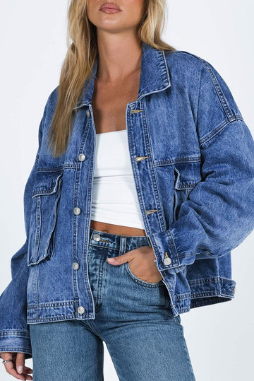 Collared Neck Button Up Denim Jacket