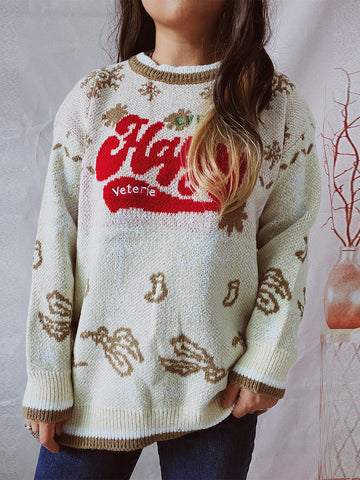 HAPPY Round Neck Long Sleeve Sweater